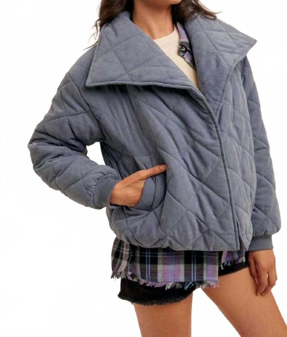 NEW HEM & THREAD quilted puff jacket in slate blue